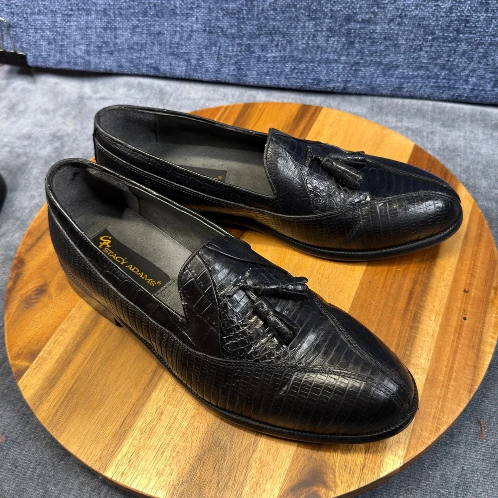 Stacy Adams Tassel Loafers Mens 8.5 M Black Genuine Snake Skin Exotic Slip On